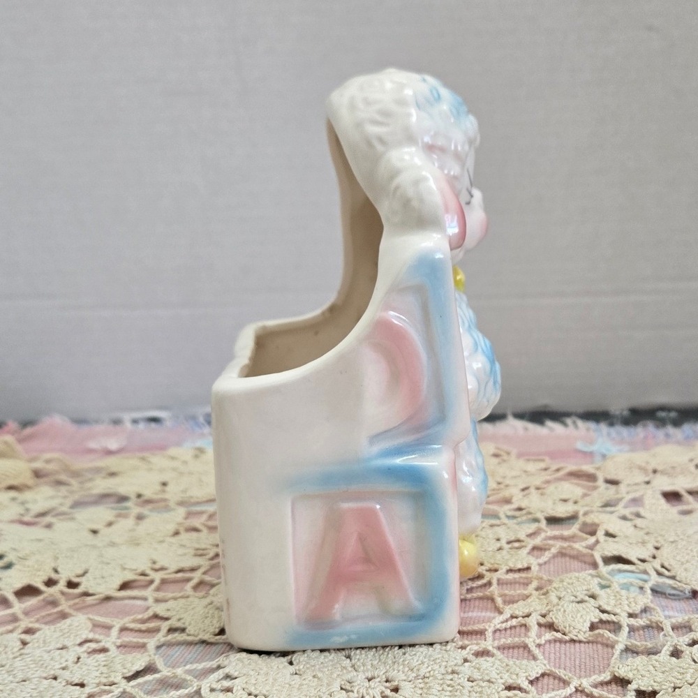 Vintage Lamb Rocking Horse Planter Nursery ABC Blocks Pink Blue - Picture 7 of 9
